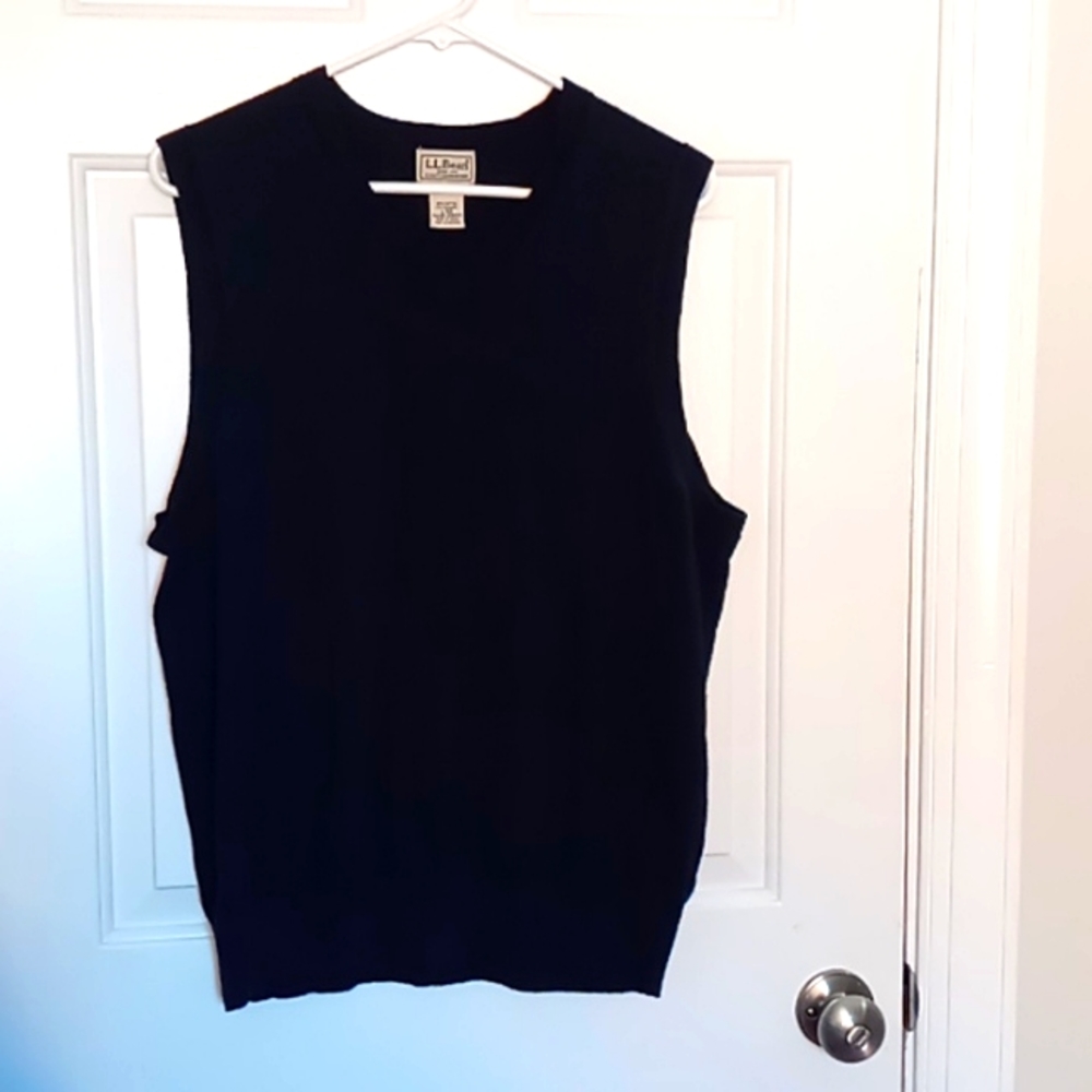 L.L. Bean navy blue v-neck sweater vest, size L, 95% cotton, 5% cashmere